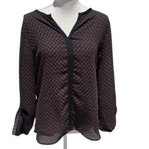 Meraki Brown Print Blouse Long Sleeve V Neck Casual Top
